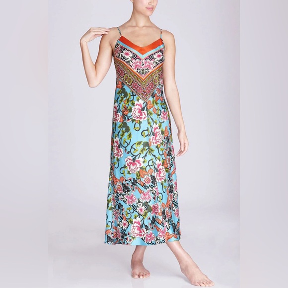 Natori Floral Maxi Dress - Blue and Pink - Picture 1 of 8